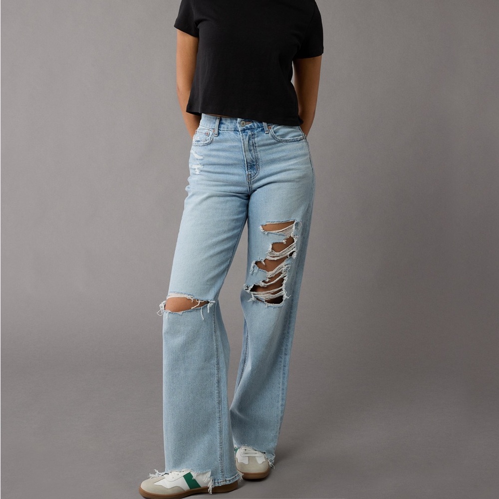 American Eagle Outfitters Light Blue Ripped Flare Jeans